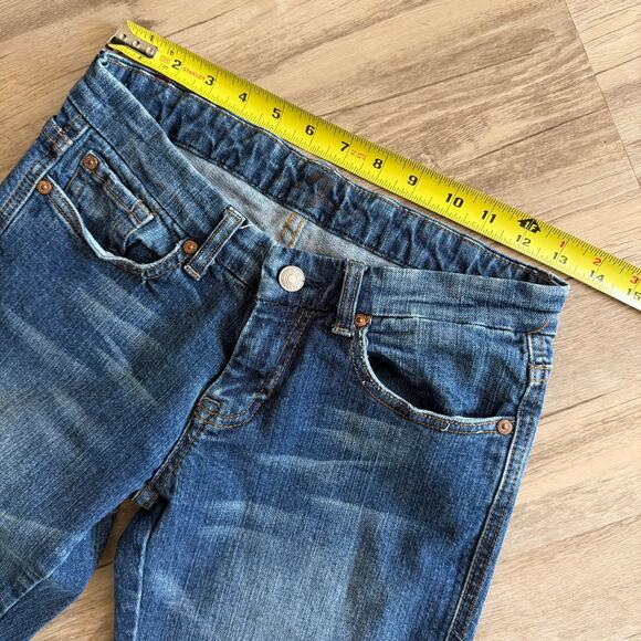 7 For All Mankind A Pocket Flare Leg Jeans Size 26 Back Pocket Embroidered Bling - Picture 8 of 11